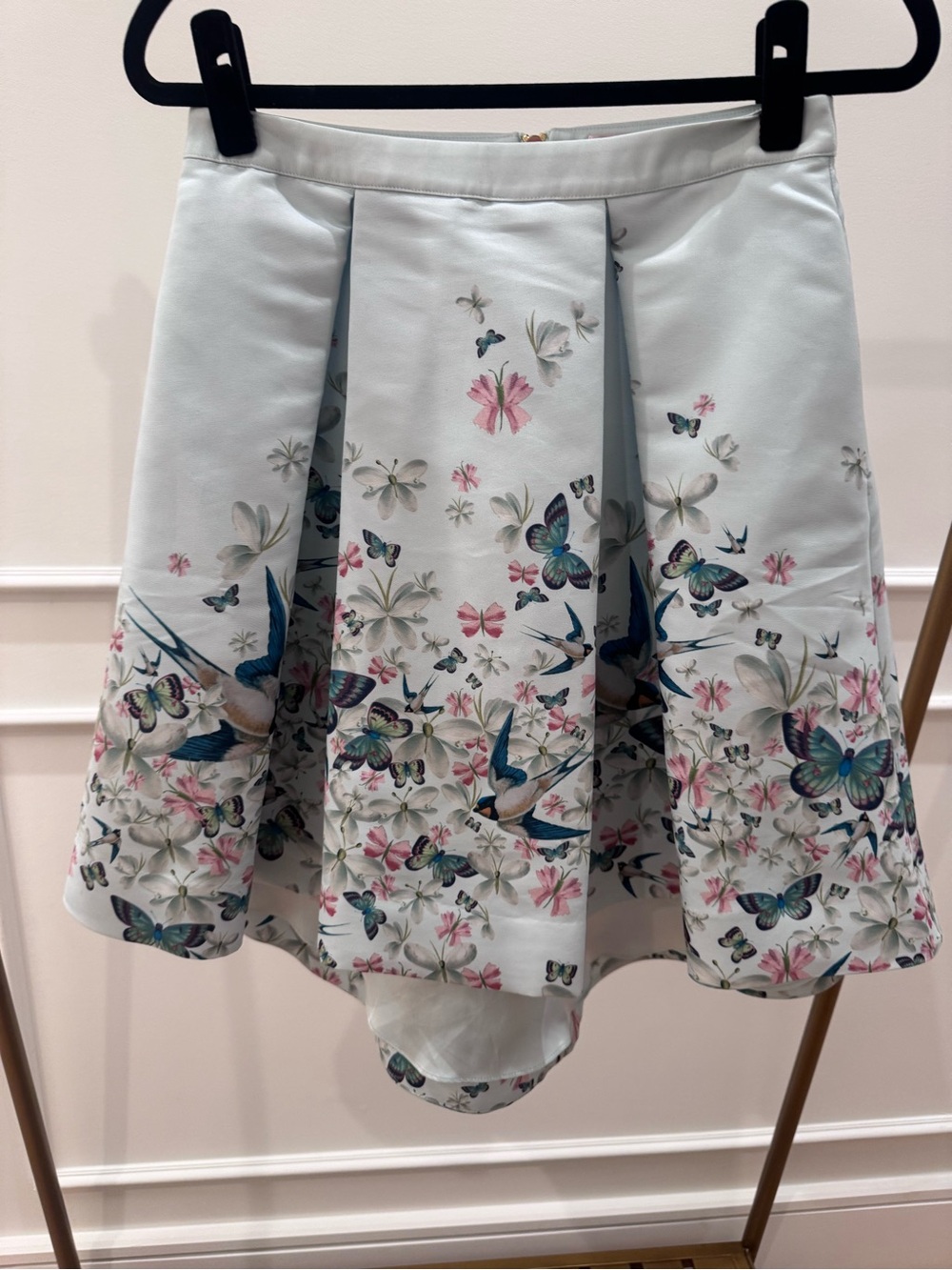 Ted Baker Pale Blue Circle Skirt with Butterfly & Floral Print